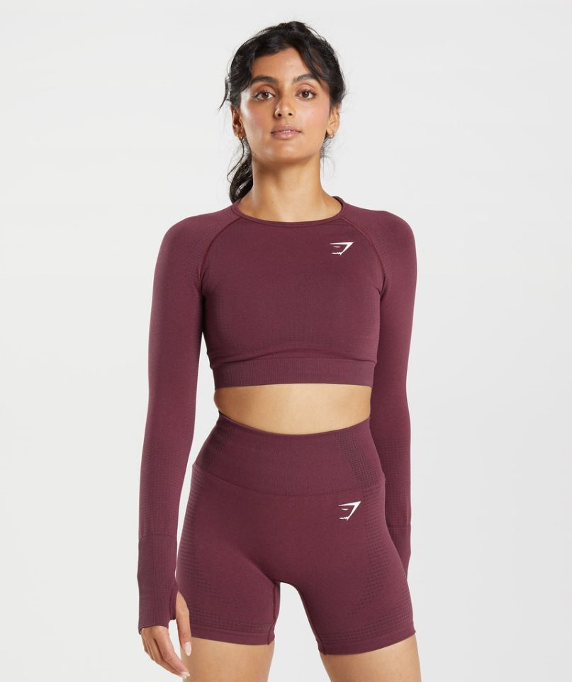 Women\'s Gymshark Vital Seamless 2.0 Cropped Tops Burgundy | NZ 7XPLOJ